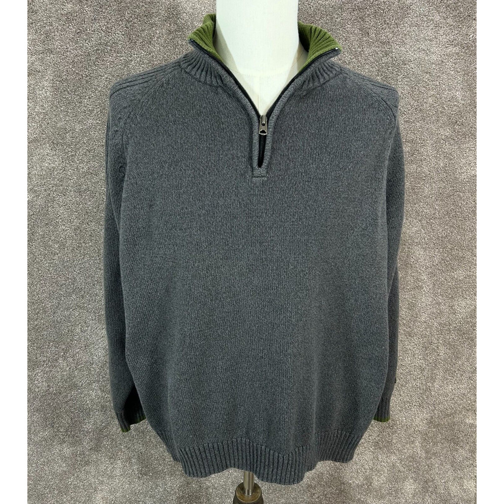 Columbia Sweater Mens XXL Gray Green 1/4 Zip Pullover V-Neck Thick Warm